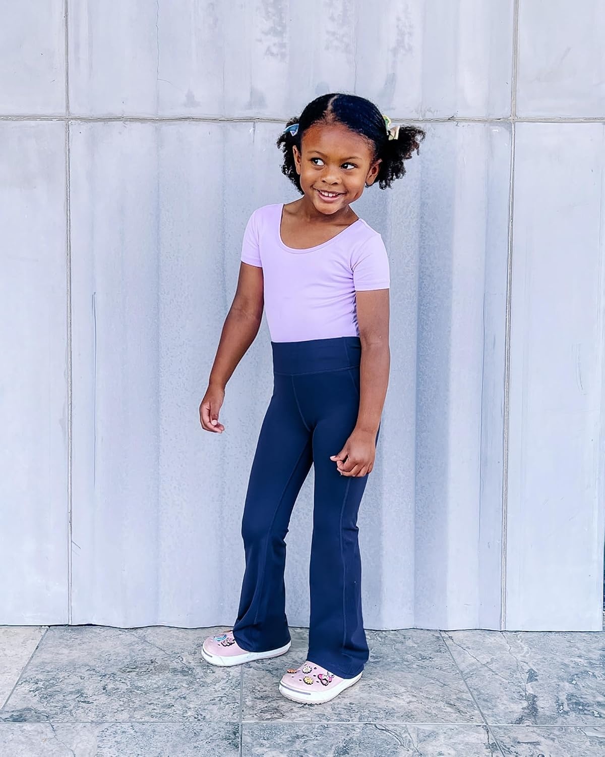 Stelle Girls Flare Leggings with Pockets High Waisted Bootcut Yoga Pants(02-b2-navy)