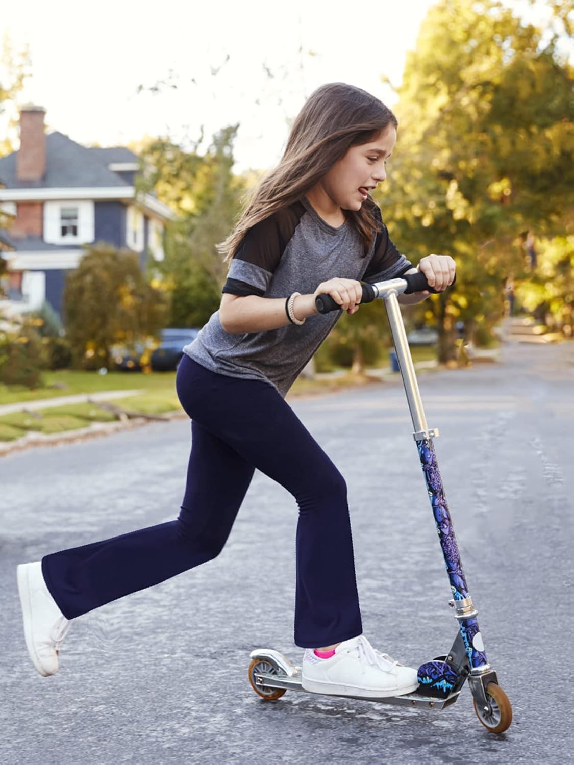 Stelle Girls Flare Leggings with Pockets High Waisted Bootcut Yoga Pants(02-b2-navy)