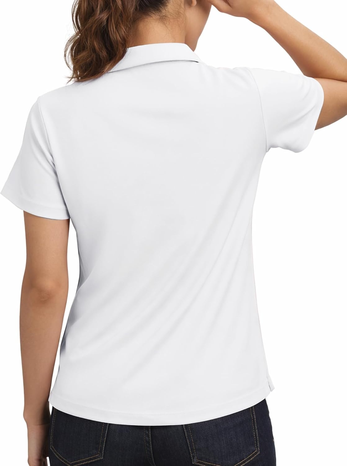 Stelle Womens Golf Polo Shirts Short Sleeve V Neck Collared Tops Quick Dry Golf Tennis Work Casual Summer Tee(White)
