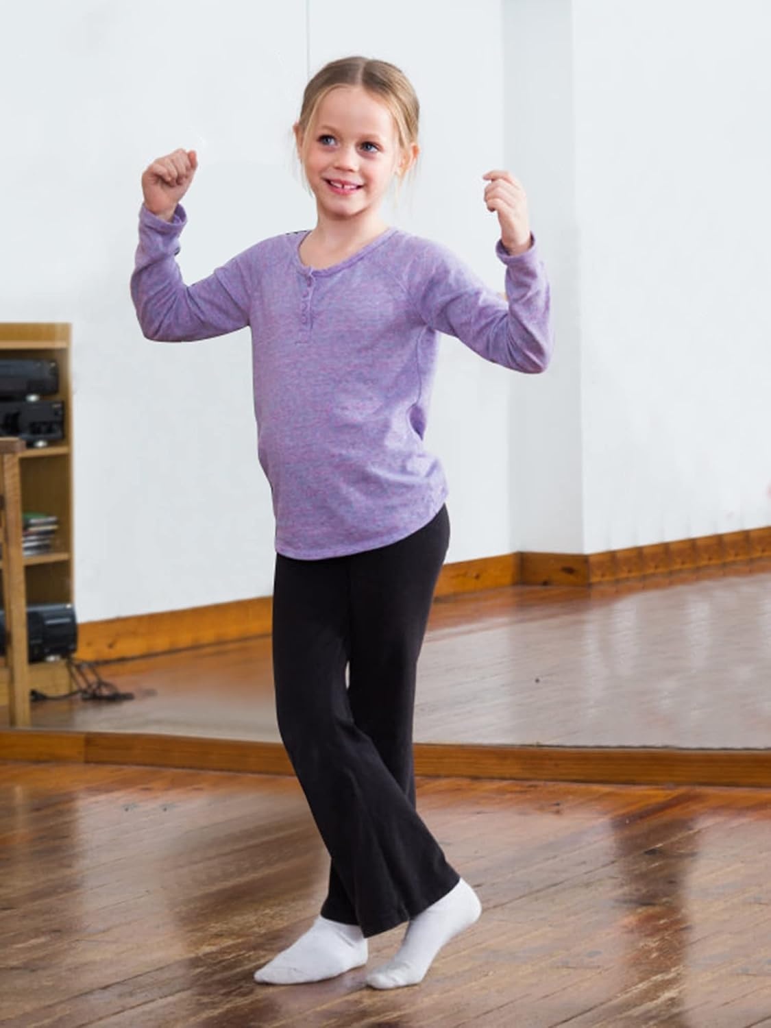 Stelle Girls Flare Leggings with Pockets High Waisted Bootcut Yoga Pants(01-b1-black)