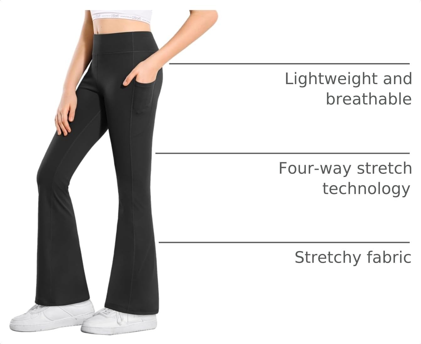 Stelle Girls Flare Leggings with Pockets High Waisted Bootcut Yoga Pants(01-b1-black)