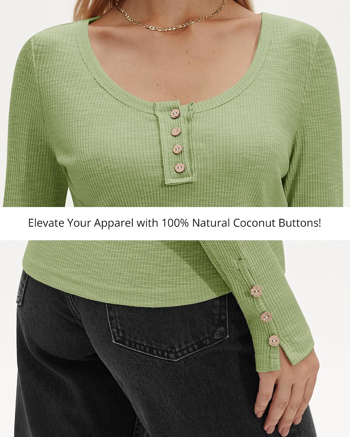 Stelle Women’s Ribbed Knit Henley Long Sleeve Button Top Loose Fit(Moss)