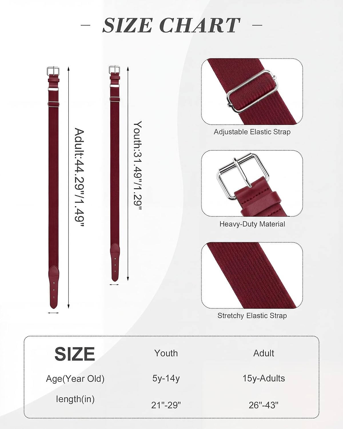 Stelle Baseball Softball Belt Elastic Adjustable Girls Boys Youth Adults(Crimson)