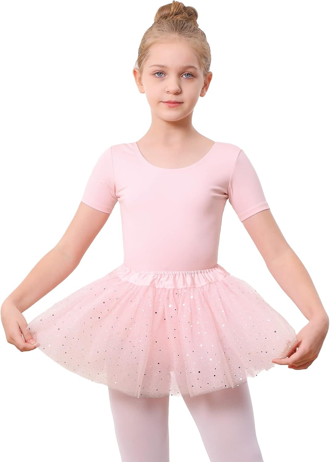 Stelle Girls Ballet Leotards Toddler Dance Outfit Combo with Pull on Skirt and Tights (Toddler/Little Kid/Big Kid)(02-ballet Pink (Shiny Tutu Skirt))