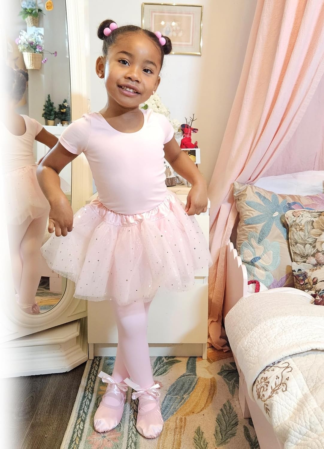 Stelle Girls Ballet Leotards Toddler Dance Outfit Combo with Pull on Skirt and Tights (Toddler/Little Kid/Big Kid)(02-ballet Pink (Shiny Tutu Skirt))