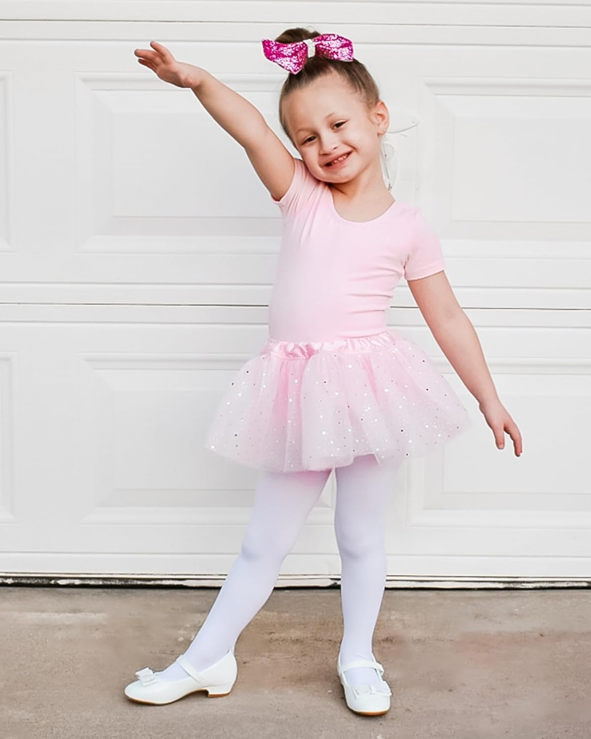 Stelle Girls Ballet Leotards Toddler Dance Outfit Combo with Pull on Skirt and Tights (Toddler/Little Kid/Big Kid)(02-ballet Pink (Shiny Tutu Skirt))