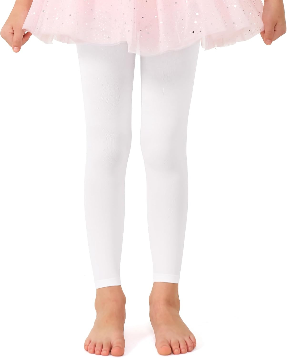 Stelle Girls’ Footless Ballet Tights for Dance Class Toddler Kids 2T-15Y(White)