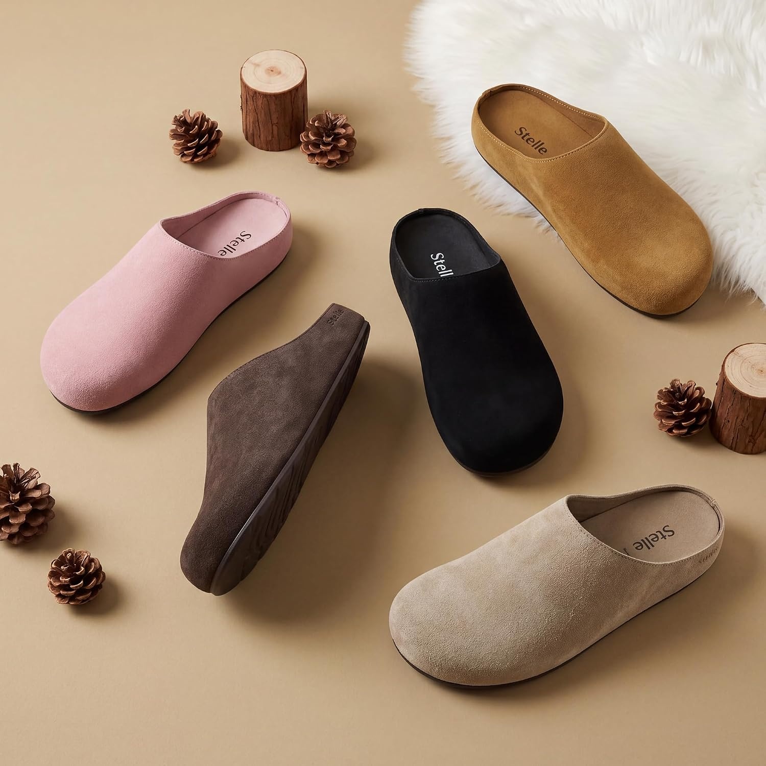 Stelle Clogs Women Mens Suede Potato Shoes Slip on Slippers(Caramel-genuine Suede)