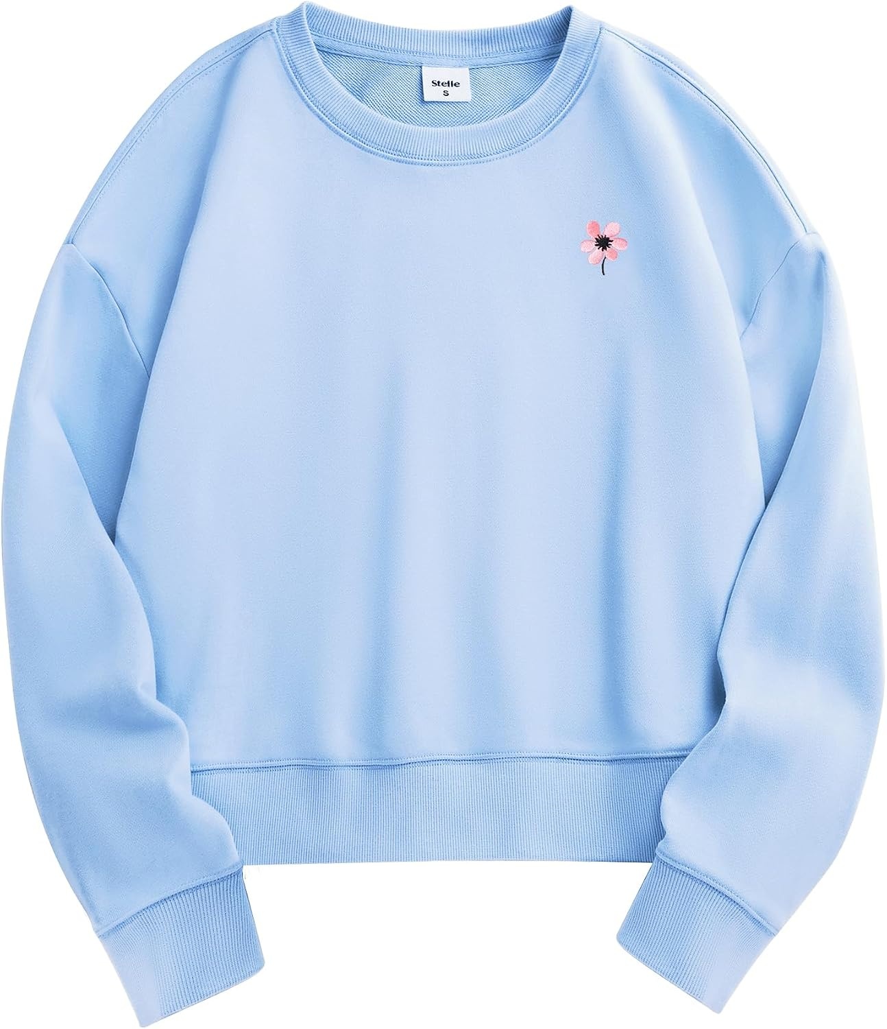 Stelle Cropped Sweatshirt for Women Crewneck Pullover Tops Oversized Long Sleeve Lightweight Casual Cotton Sweat Shirts(Baby Blue)
