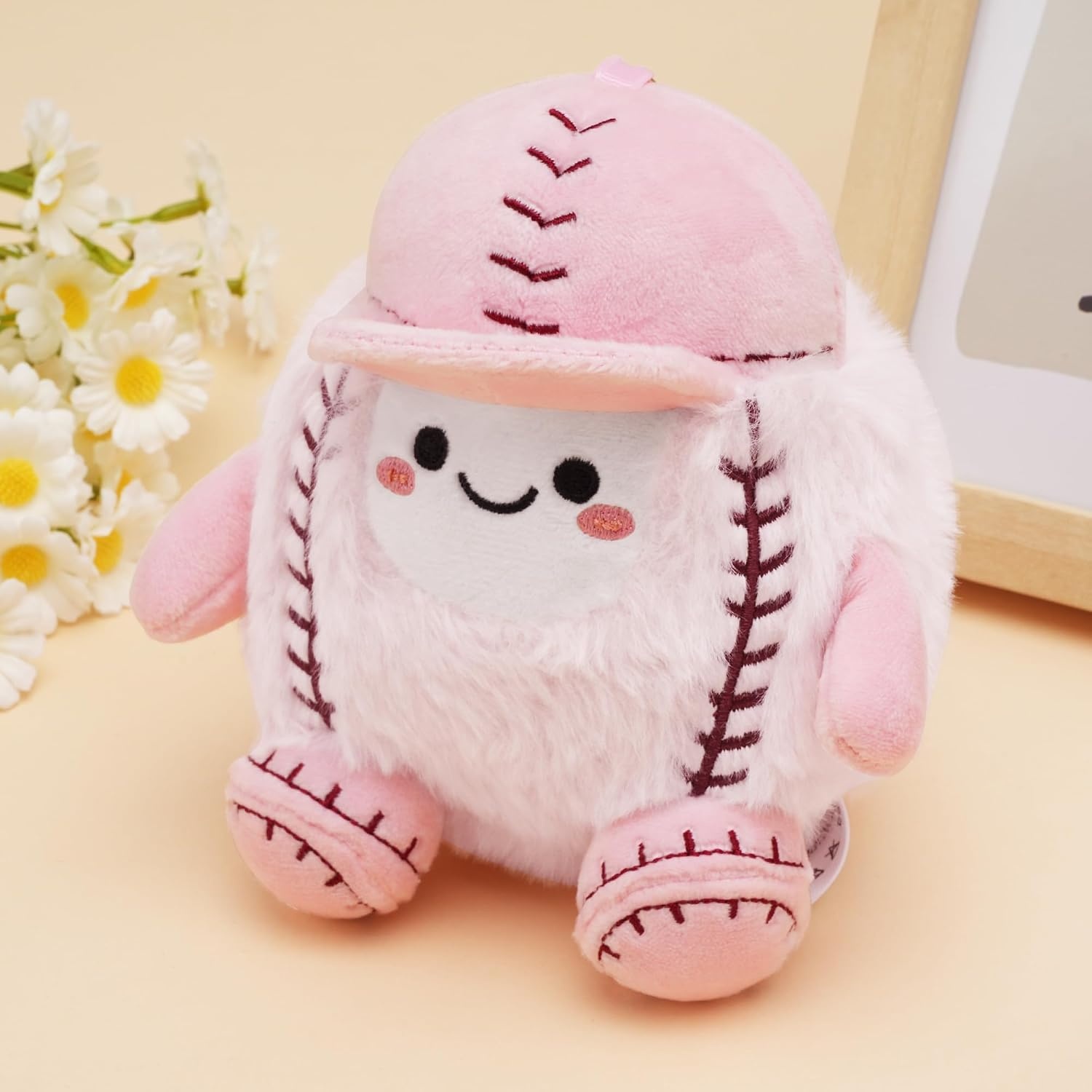 Stelle Cute Softball Plush Keychain for Backpack Kawaii Fuzzy Pink Bag Charm Soft Keychain Accessories Gifts for Girls(Pink-softball)