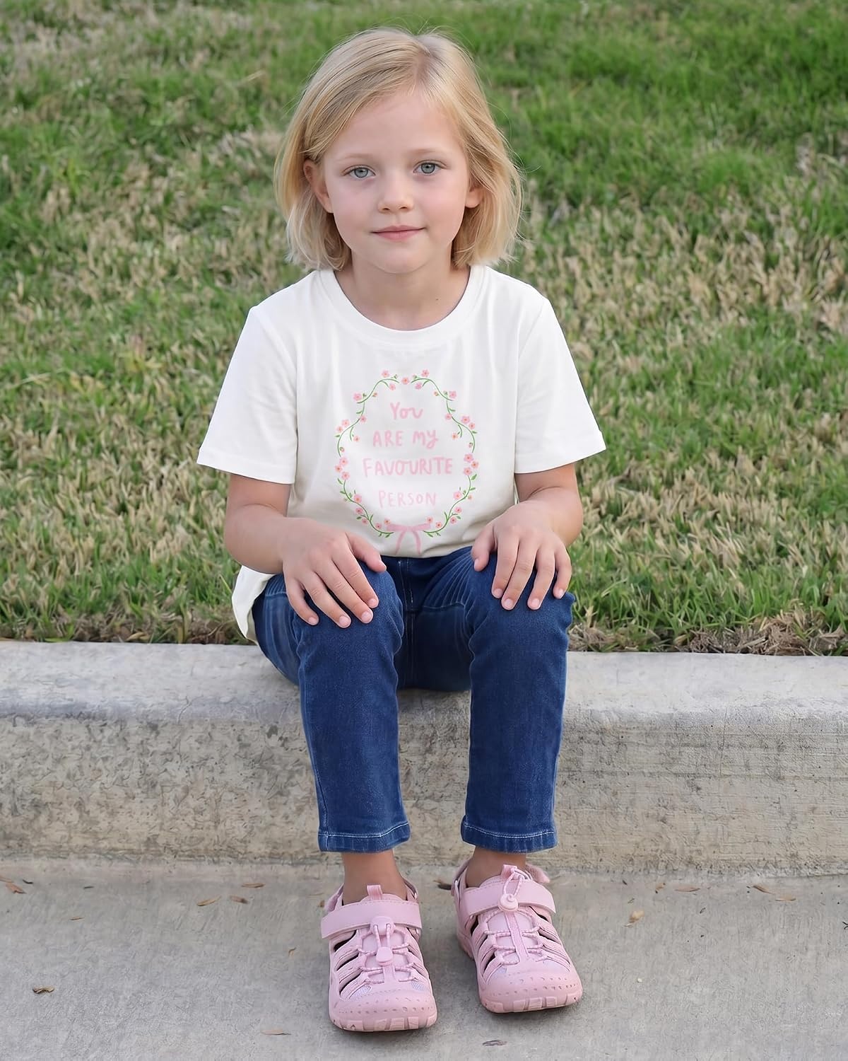 Stelle Girls Graphic T Shirt Cotton Crewneck Short Sleeve Casual Tee(Pink Garland|white)