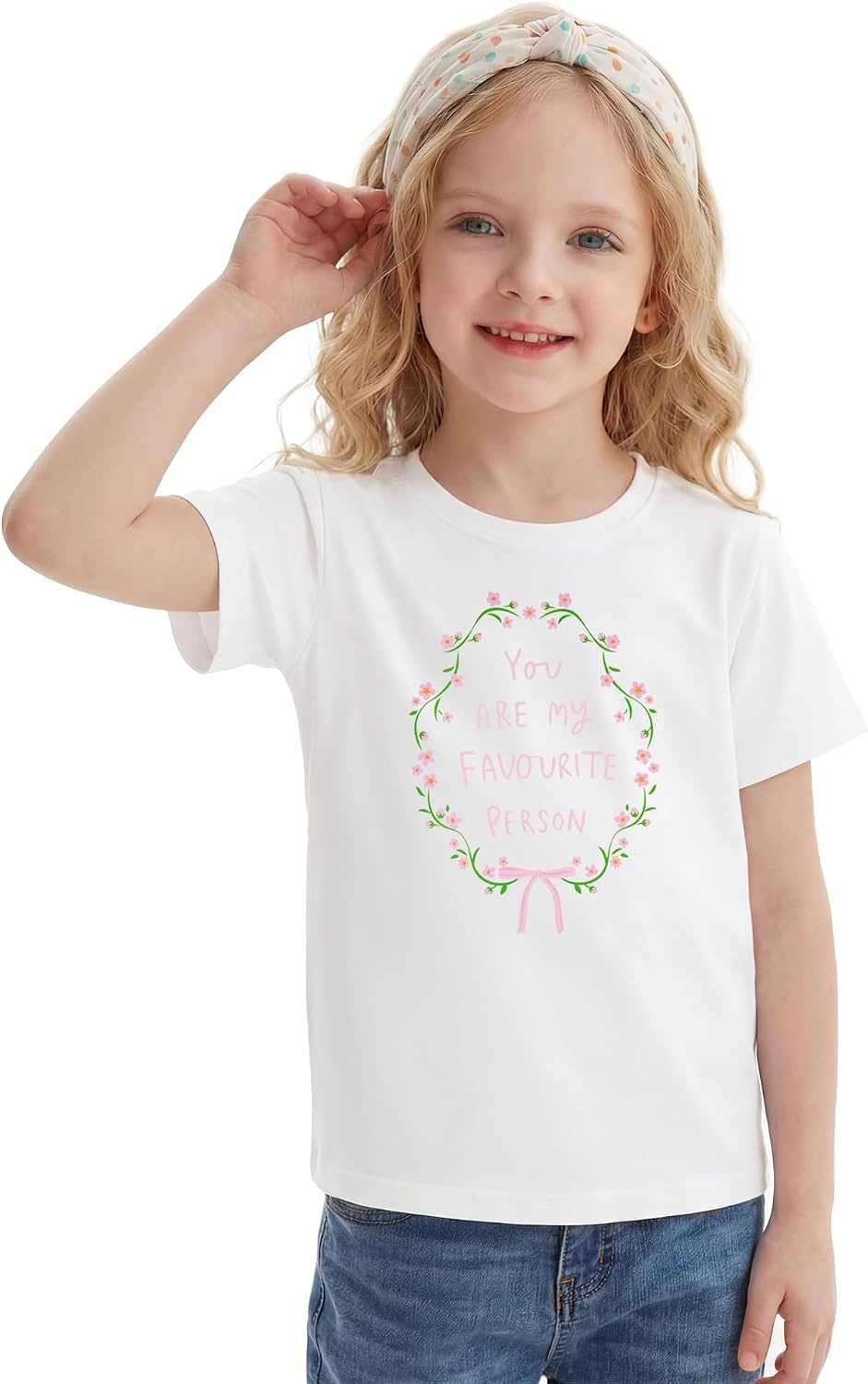 Stelle Girls Graphic T Shirt Cotton Crewneck Short Sleeve Casual Tee(Pink Garland|white)