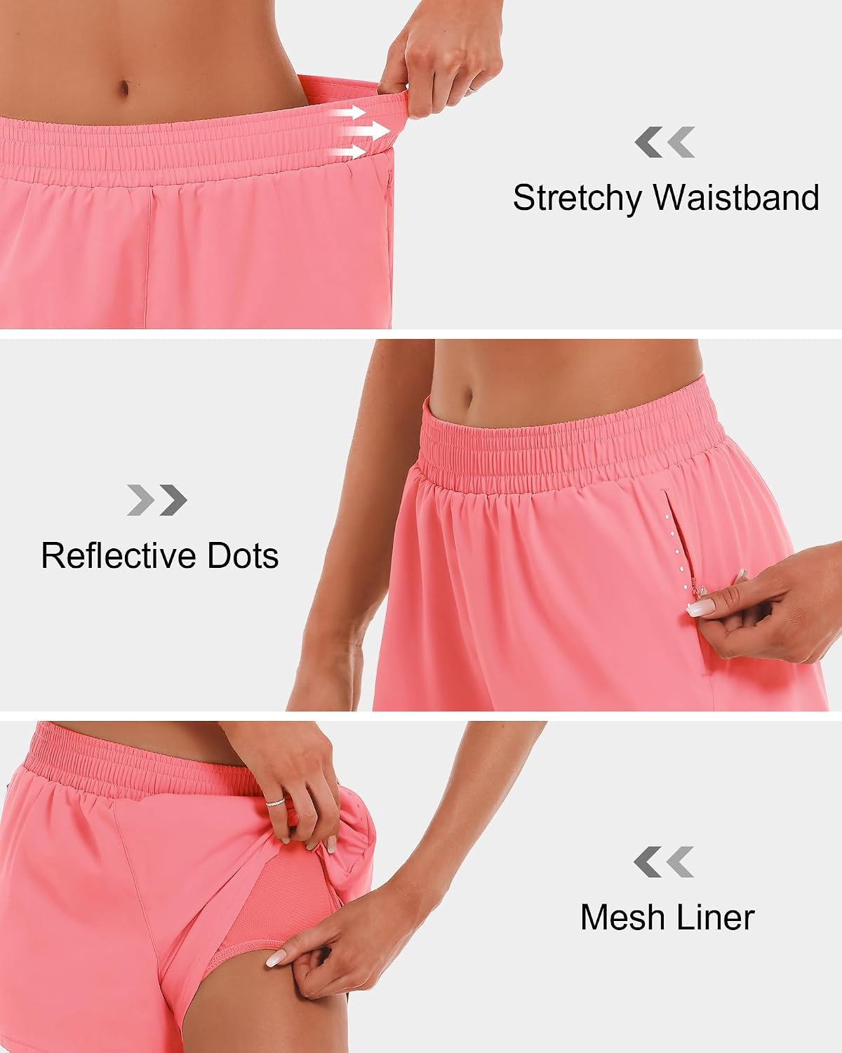 Stelle Women’s 3.5″ High Waisted Running Shorts Quick-Dry Gym Shorts Workout Athletic Shorts Mesh Liner with Zipper Pockets(Coral)
