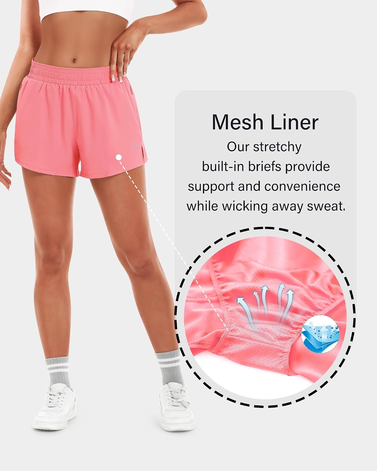 Stelle Women’s 3.5″ High Waisted Running Shorts Quick-Dry Gym Shorts Workout Athletic Shorts Mesh Liner with Zipper Pockets(Coral)