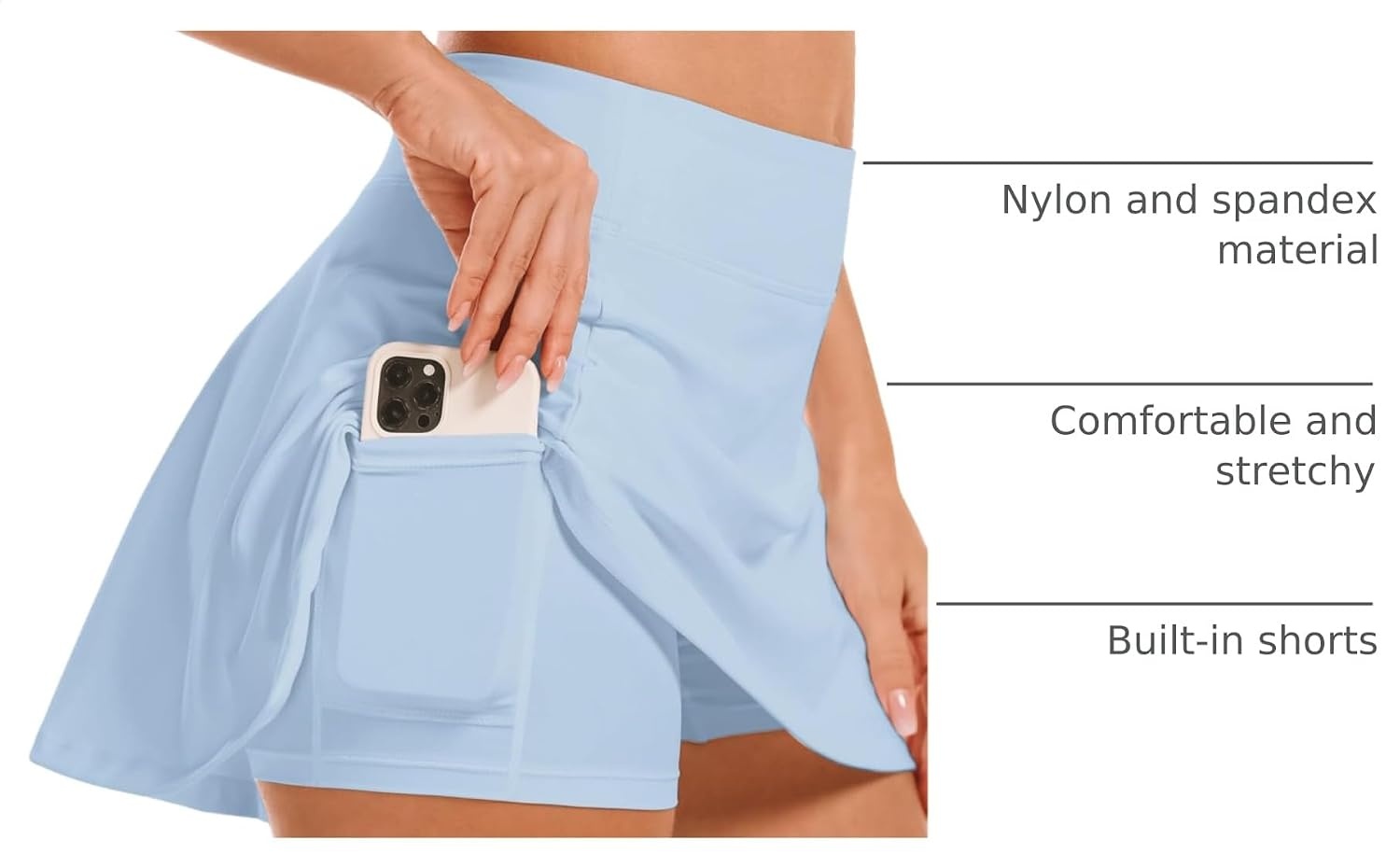 Stelle Women’s Tennis Golf Skirts High Waisted Athletic Skorts with Pockets | Built-In Shorts, Athletic Skirt, Tummy Control, Stretchy, Running, Pickleball, Workout, Casual, Skorts for Woman(Light Blue)