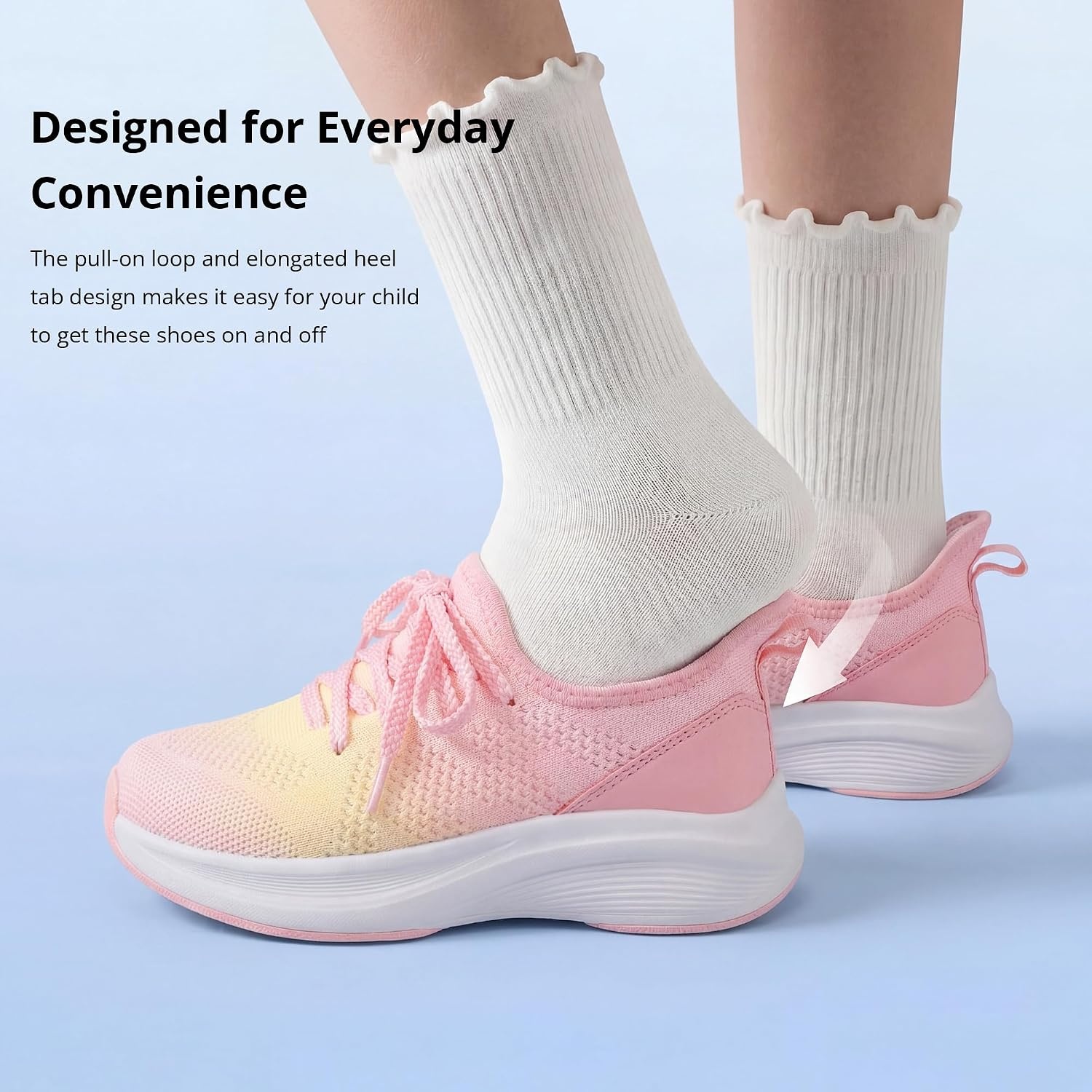 Stelle Girls Tennis Shoes with Slip-On Kids Running Shoes(Rainbow Pink)