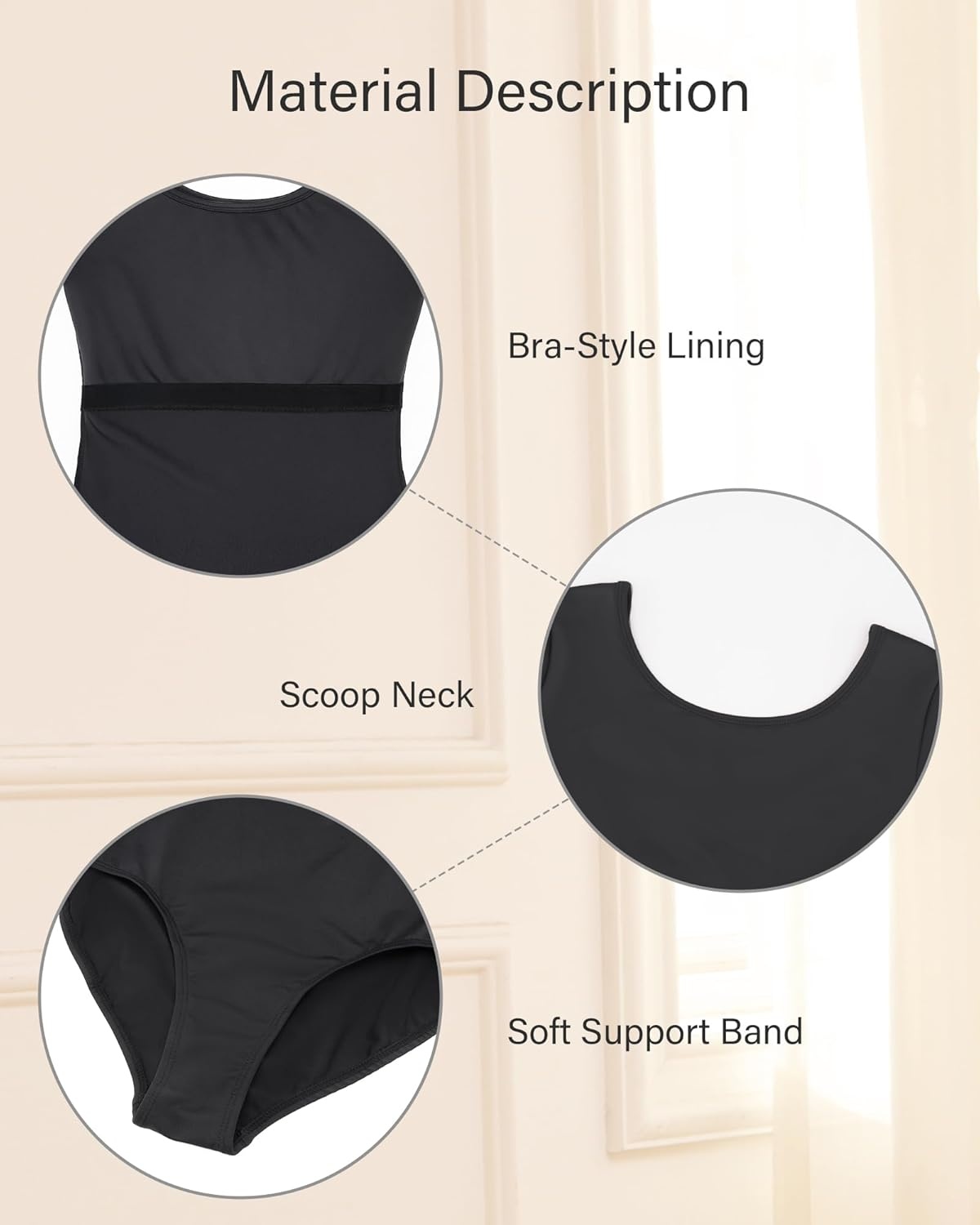 Stelle Women’s Short Sleeve Leotard for Ballet Dance Costumes Scoop Neck Sleeveless Double Lined Bodysuit(Black)