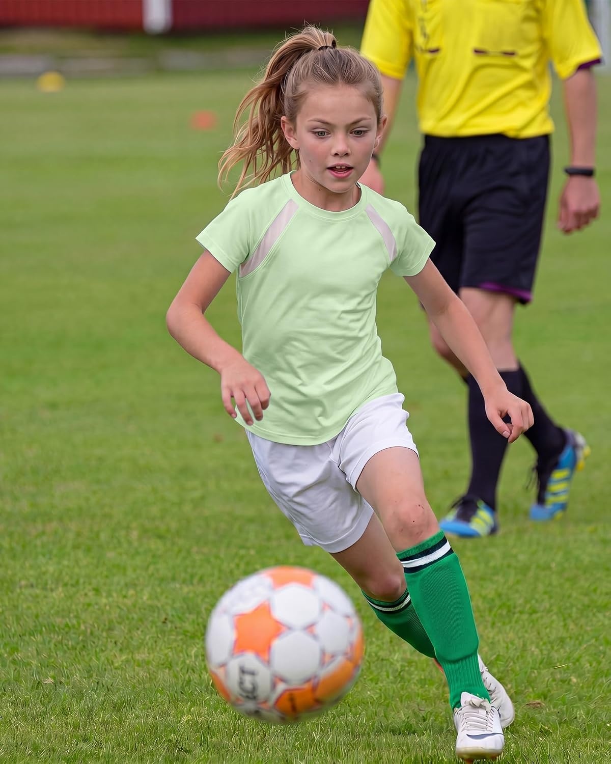 Stelle Athletic Shirts for Girls Short Sleeve Soccer Active Tshirts Kids(Pastel Green)