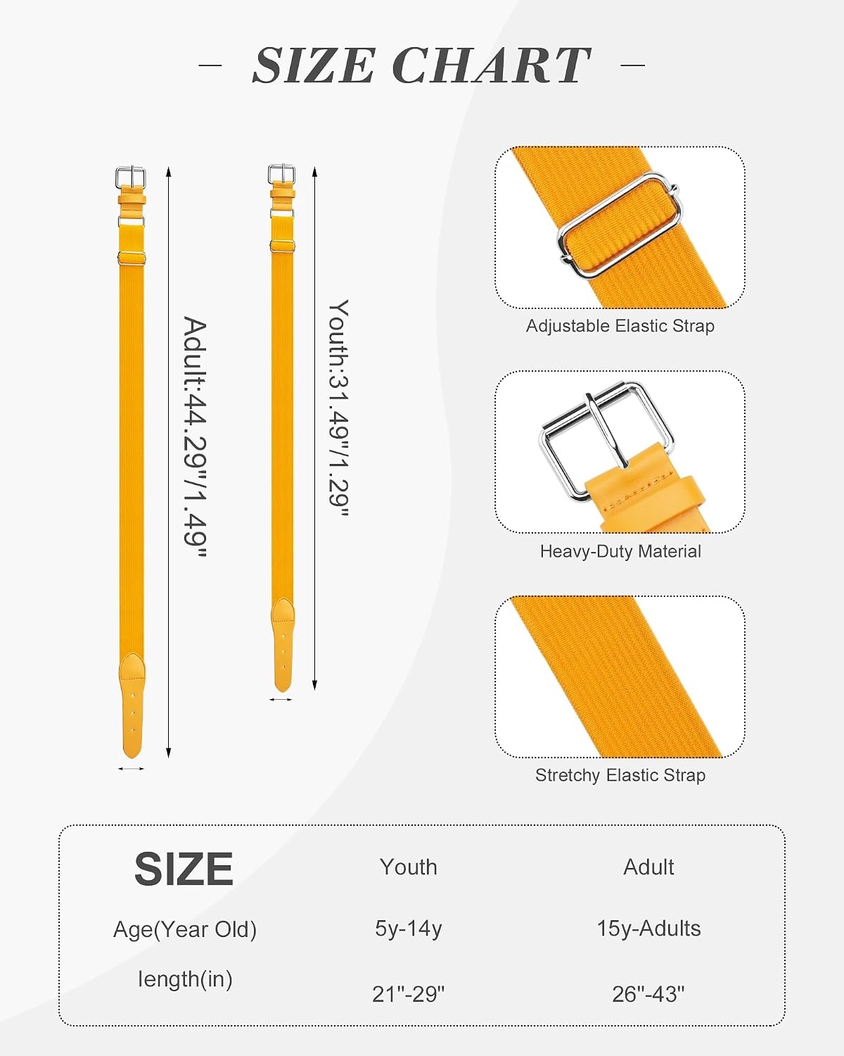 Stelle Baseball Softball Belt Elastic Adjustable Girls Boys Youth Adults(Golden Yellow)