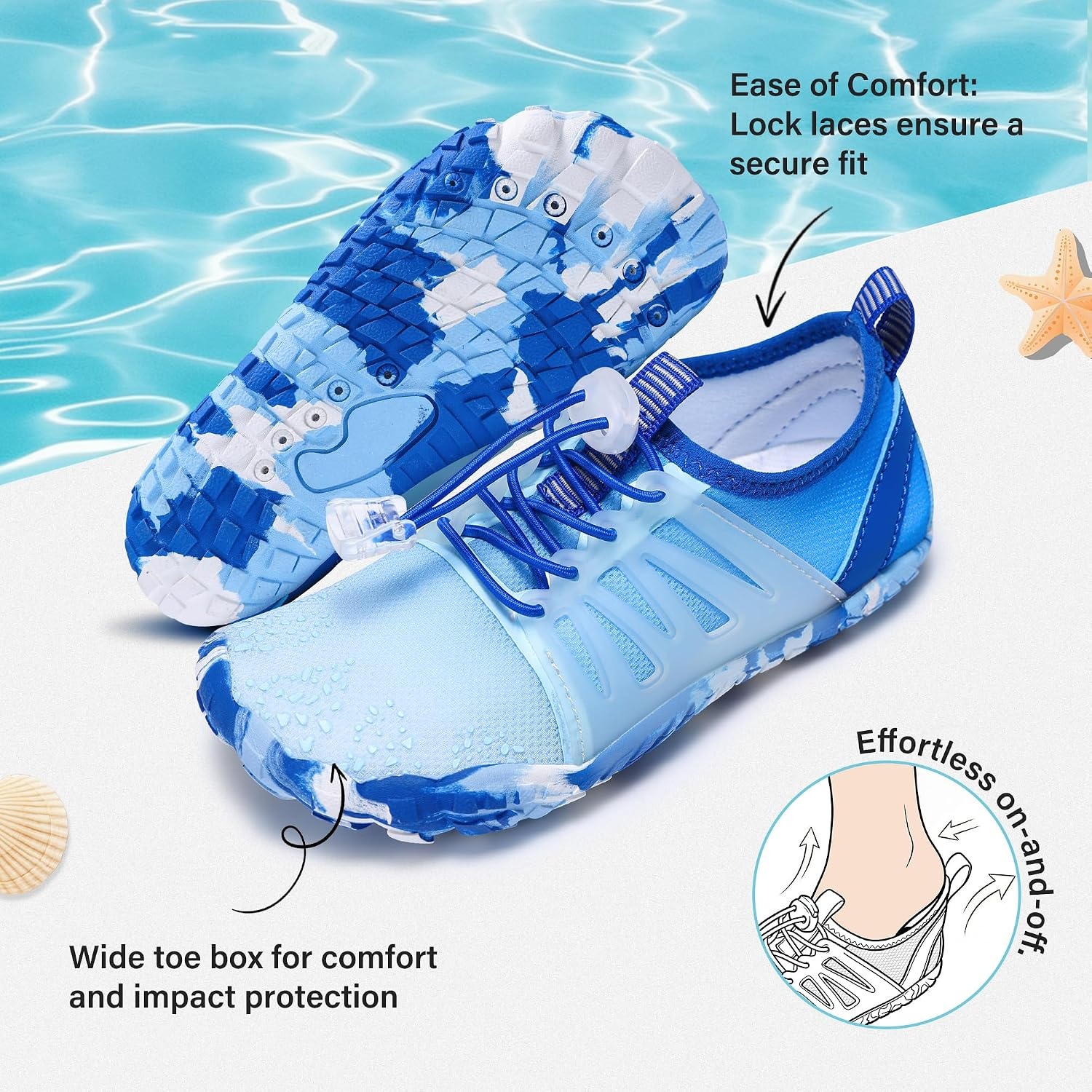 Stelle Kids Water Shoes TPU-Reinforced Barefoot | Non-Slip Quick Dry Packable Design with Cord-Lock Drawstring for Boys Girls-Beach Pool Hiking,Toddler to Big Kid(Blue Ombre)