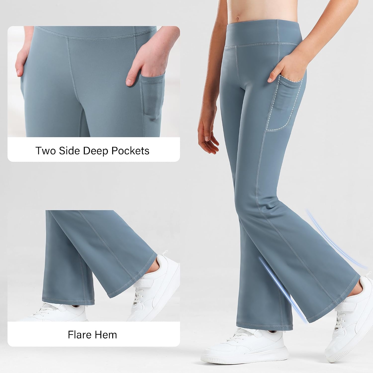 Stelle Girls Flare Leggings with Pockets High Waisted Bootcut Yoga Pants(17-c7-black/Grey/Grey Blue)
