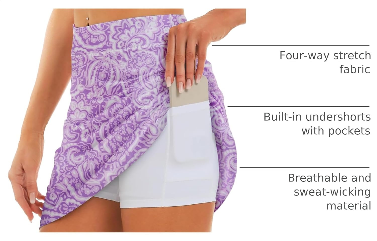 Stelle 17″ Golf Skirts for Women Pickleball Tennis Skorts with 2 Pockets | Athletic Skorts, High Waisted, Tummy Control, Built-In Shorts, Flattering Fit, Side Slits, Running(Lilac Paisley Print)