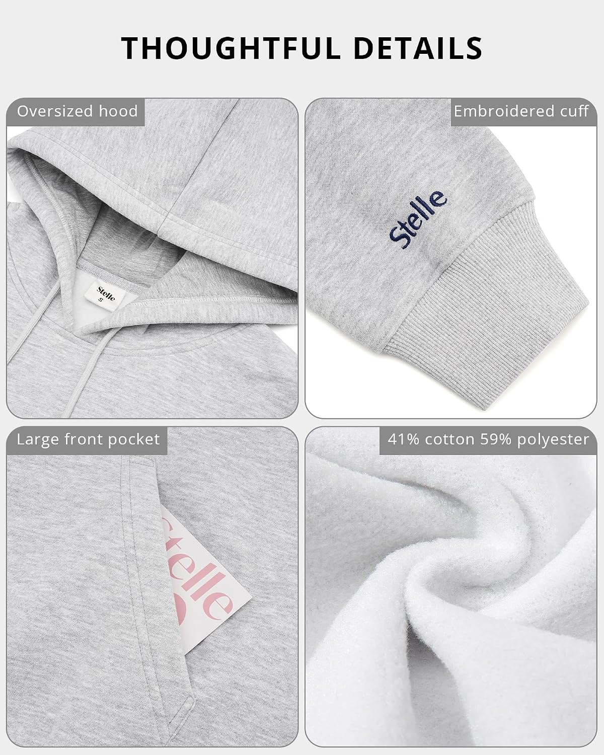 STELLE Womens Oversized Hoodies Fleece Sweatshirts Fall Fashion 2026 Pullover Sweaters Winter Clothes(Light Heather Grey)
