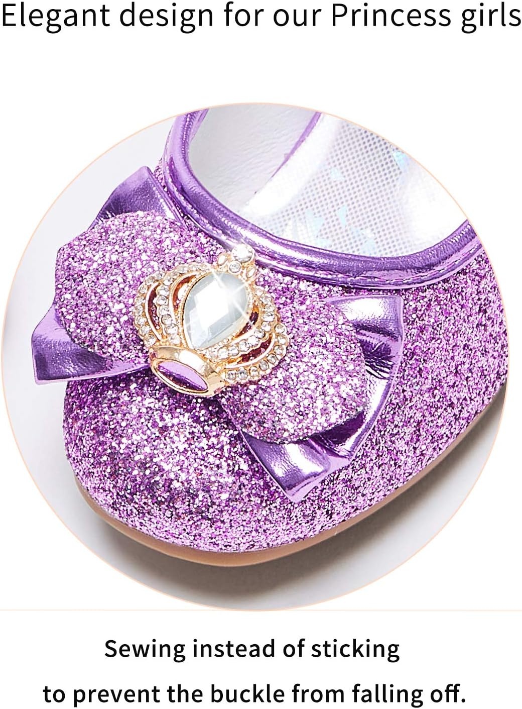 Stelle Girls Dress Shoes Glitter Princess Shoe Flower Mary Jane Low Heels Party Wedding Prom Footwear for Toddler Kids(T13-purple Glitter)