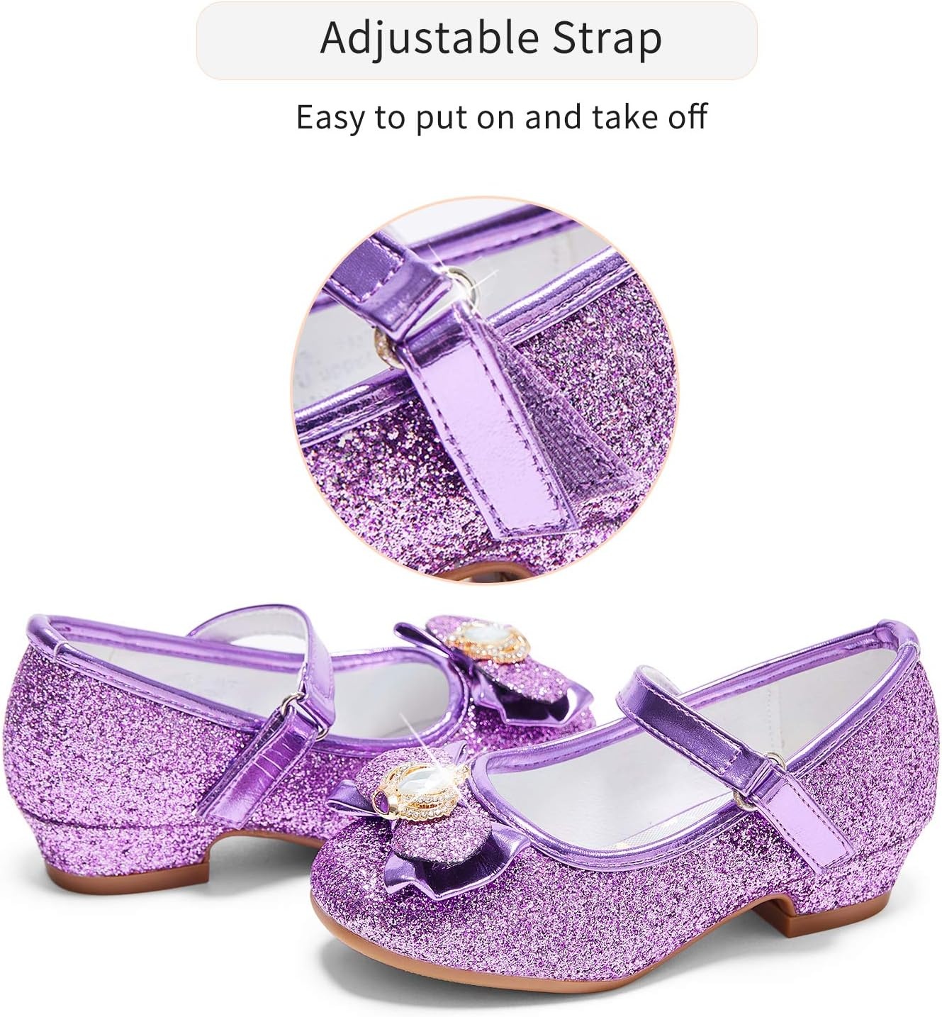 Stelle Girls Dress Shoes Glitter Princess Shoe Flower Mary Jane Low Heels Party Wedding Prom Footwear for Toddler Kids(T13-purple Glitter)