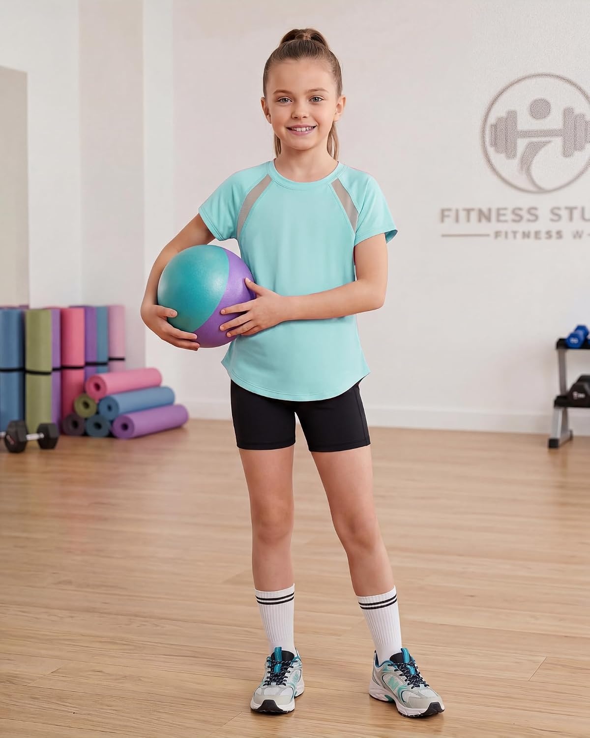 Stelle Athletic Shirts for Girls Short Sleeve Soccer Active Tshirts Kids | Moisture-wicking, Quick Dry, Breathable, Lightweight, Running, Tennis, Training, Sports, Crewneck Top, Summer Tee(Aqua Blue-07)