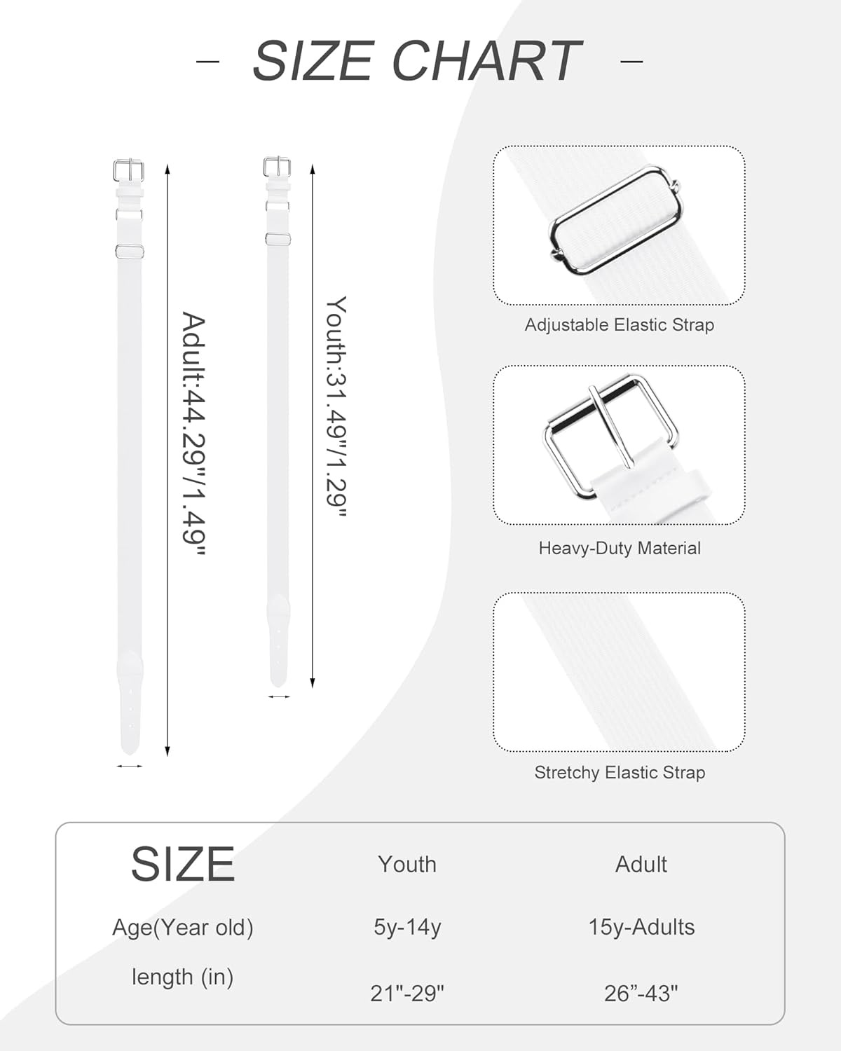 STELLE Baseball/Softball/Fastpitch Belt Girls Sports Elastic Adjustable Boys Uniform Belts Youth and Adult Sizes(White)