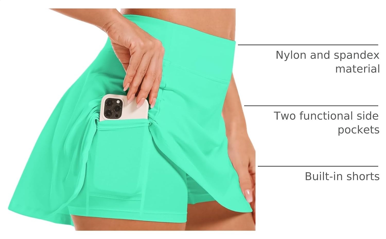 Stelle Women’s Tennis Golf Skirts High Waisted Athletic Skorts with Pockets | Built-In Shorts, Athletic Skirt, Tummy Control, Stretchy, Running, Pickleball, Workout, Casual, Skorts for Woman(Mint Green)