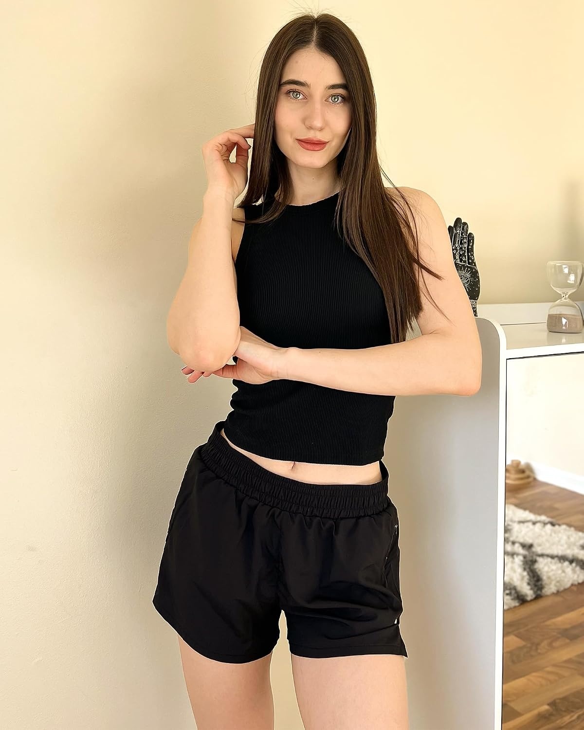Stelle Women’s 3.5″ High Waisted Running Shorts Quick-Dry Gym Shorts Workout Athletic Shorts Mesh Liner with Zipper Pockets(Black)