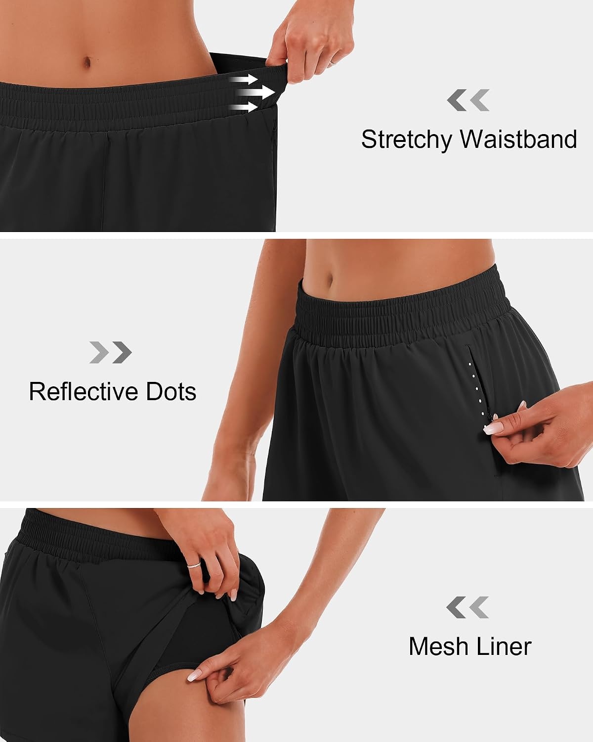 Stelle Women’s 3.5″ High Waisted Running Shorts Quick-Dry Gym Shorts Workout Athletic Shorts Mesh Liner with Zipper Pockets(Black)