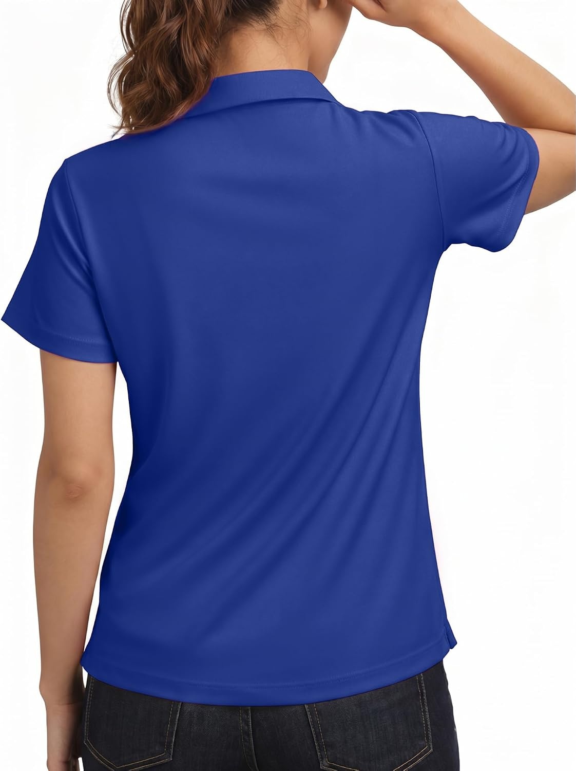 Stelle Womens Golf Polo Shirts Short Sleeve V Neck Collared Tops Quick Dry Golf Tennis Work Casual Summer Tee(Royal Blue)