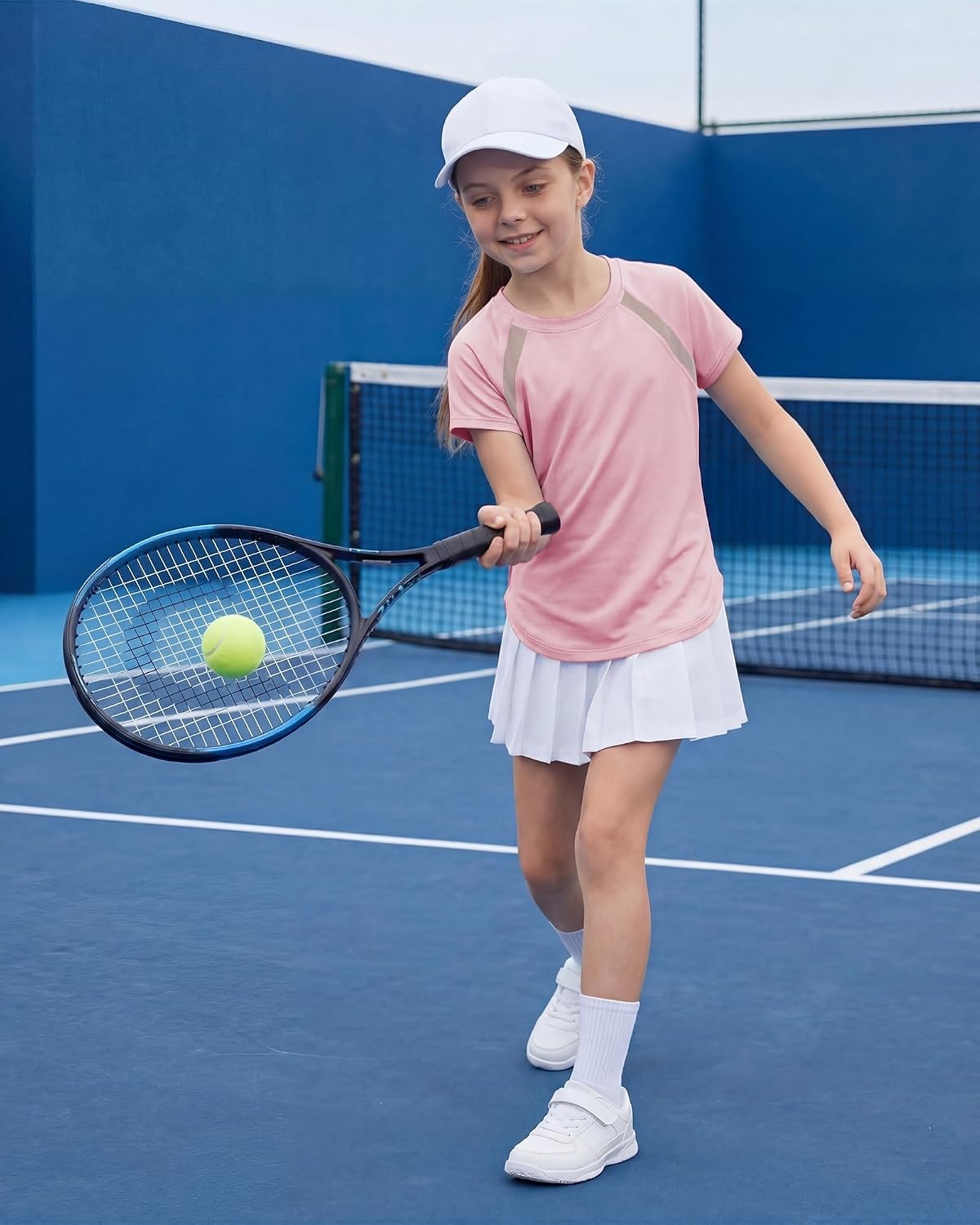 Stelle Athletic Shirts for Girls Short Sleeve Soccer Active Tshirts Kids | Moisture-wicking, Quick Dry, Breathable, Lightweight, Running, Tennis, Training, Sports, Crewneck Top, Summer Tee(Light Pink)