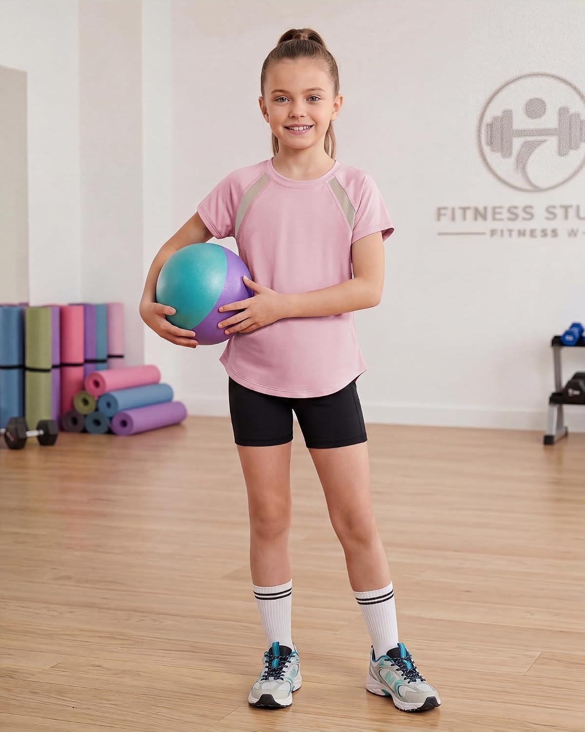 Stelle Athletic Shirts for Girls Short Sleeve Soccer Active Tshirts Kids | Moisture-wicking, Quick Dry, Breathable, Lightweight, Running, Tennis, Training, Sports, Crewneck Top, Summer Tee(Light Pink)