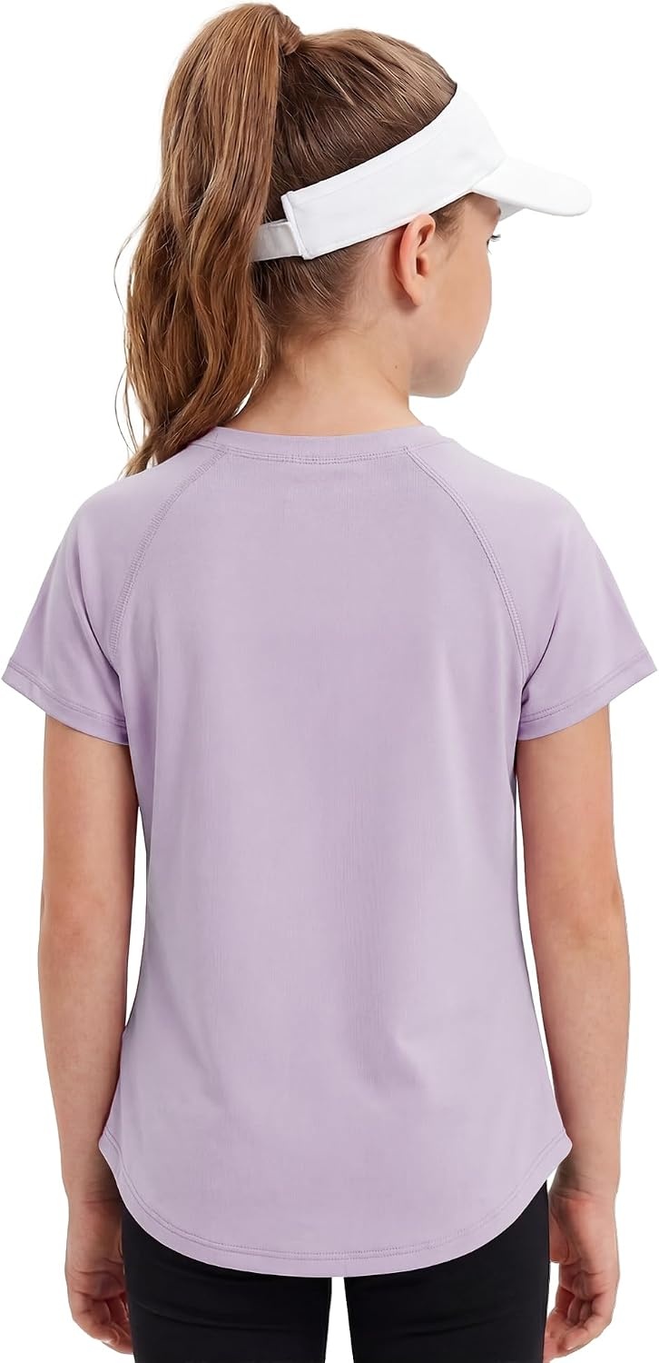 Stelle Athletic Shirts for Girls Short Sleeve Soccer Active Tshirts Kids(Light Purple)