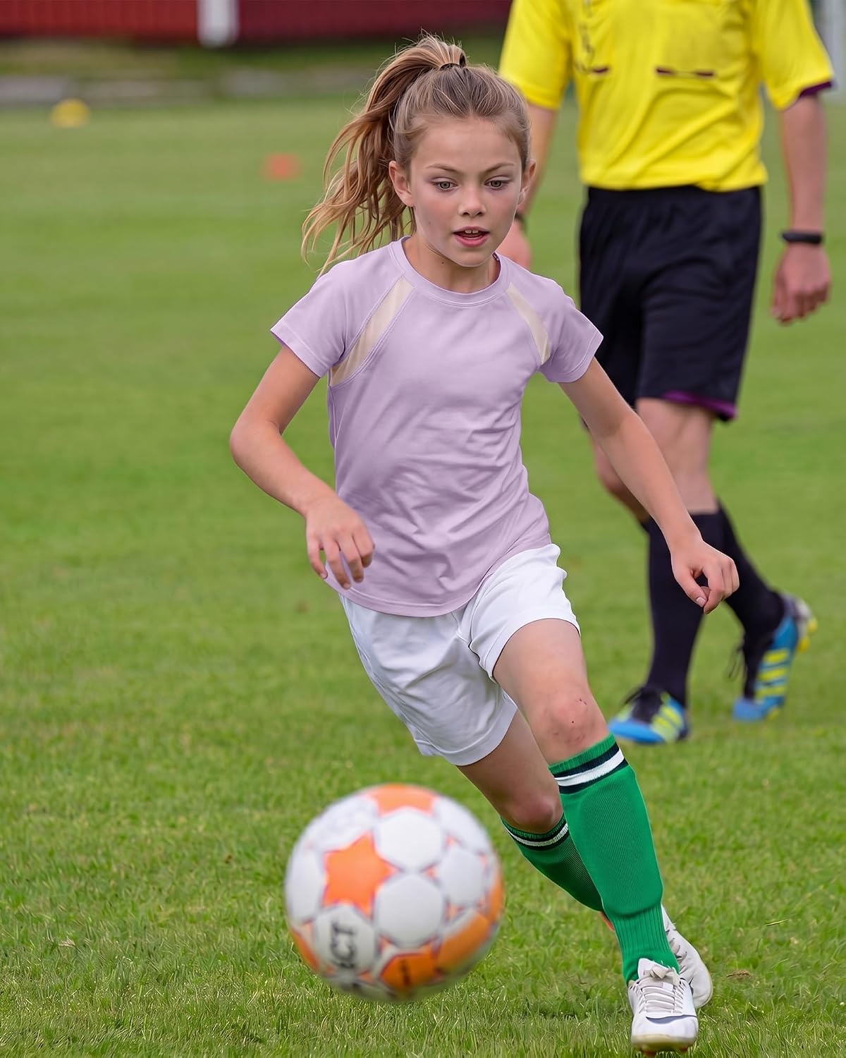 Stelle Athletic Shirts for Girls Short Sleeve Soccer Active Tshirts Kids(Light Purple)