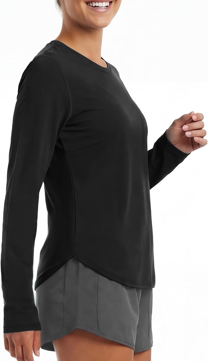 Stelle Women’s Long Sleeve Sun Shirts Quick Dry Workout Top(Black)