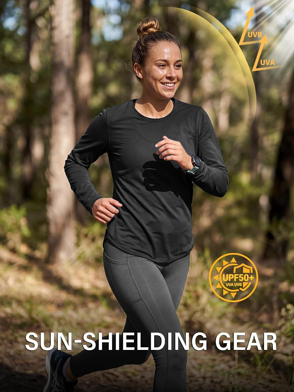 Stelle Women’s Long Sleeve Sun Shirts Quick Dry Workout Top(Black)