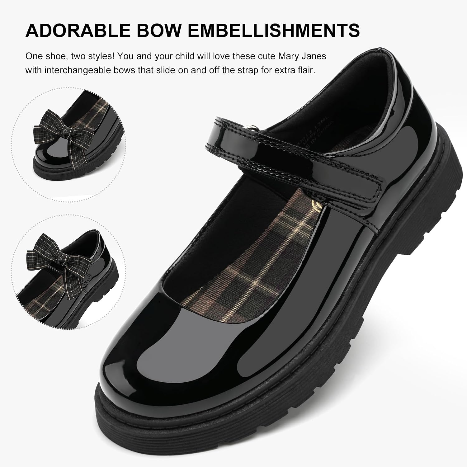 Stelle Girls Mary Jane Shoes School Uniform Flats Dress Shoes Detachable Bow Chunky Formal for Little/Big Kids | Removable bow, Cushioned comfort, Flexible outsole, Flower girl, Party, Comfortable all-day wear(Publack Pat)