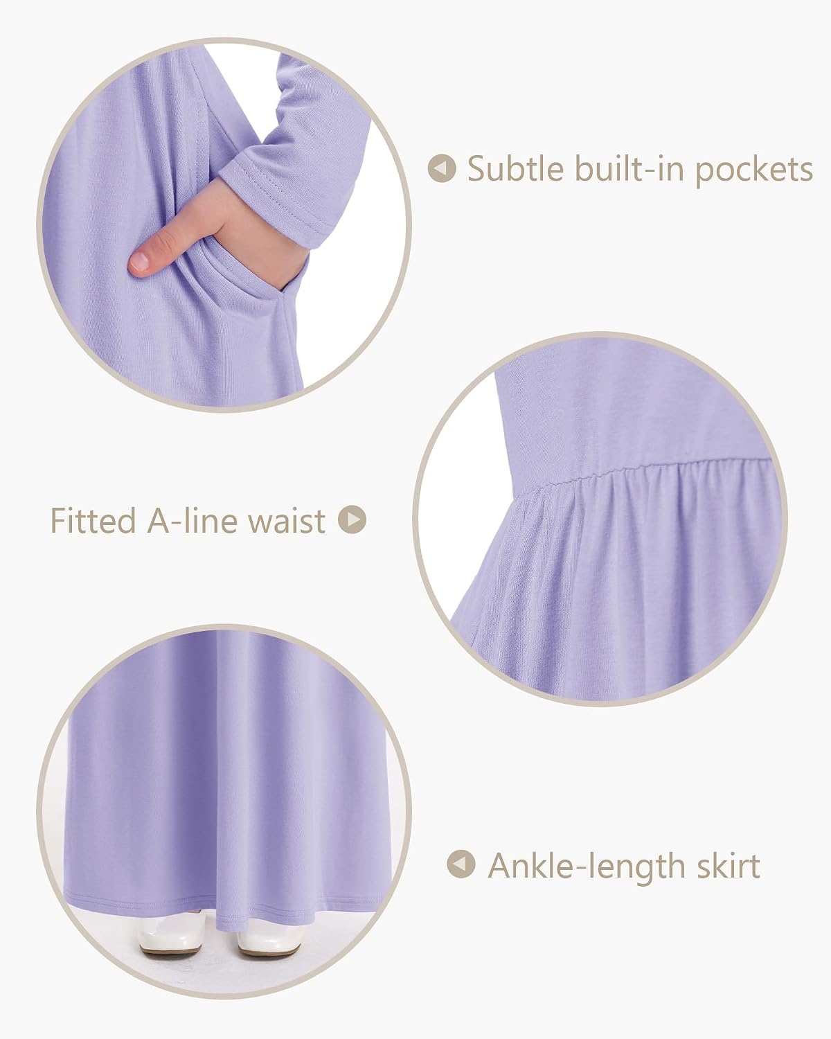 Stelle Girls Long Sleeve Maxi Dress with Pockets 6-15 Years | Crew Neck,Ankle Length,High Waist,Stretchable,Twirly,A Line, Spring Fall Dresses,Church,Long Dress for Little Kid,Teen,Tween(Lilac)