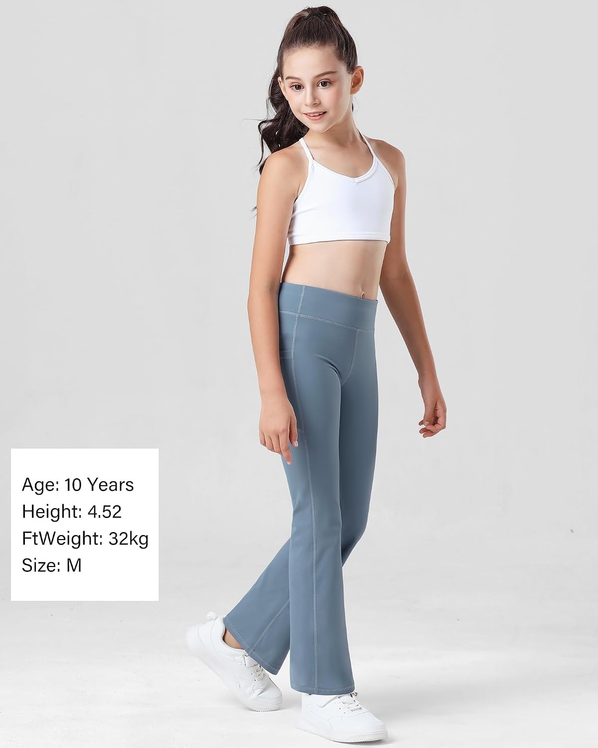 Stelle Girls Flare Leggings with Pockets High Waisted Bootcut Yoga Pants(Grey Blue)