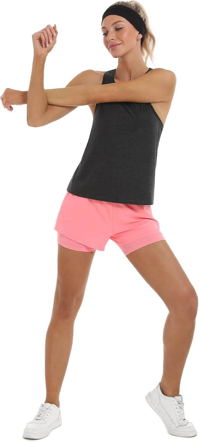 Stelle Womens Tank Tops Workout Gym Exercise Athletic Yoga Tops Racerback Running Tank Top Loose Fit(Charcoal)