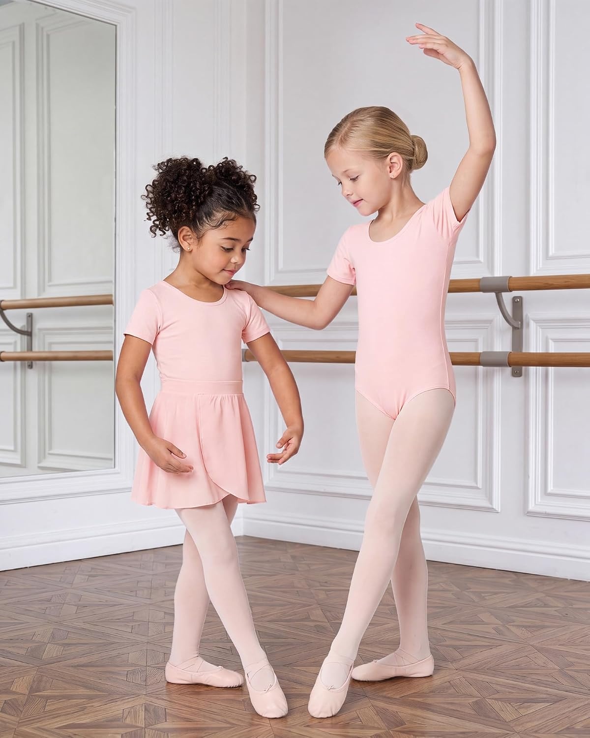 Stelle Girls Ballet Leotards Dance Outfits with Skirt and Footed Tights | Crew neck, Removable ballet skirt, Durable footed tights, Fully lined front, High elasticity & durable, Breathable(01-ballet Pink)