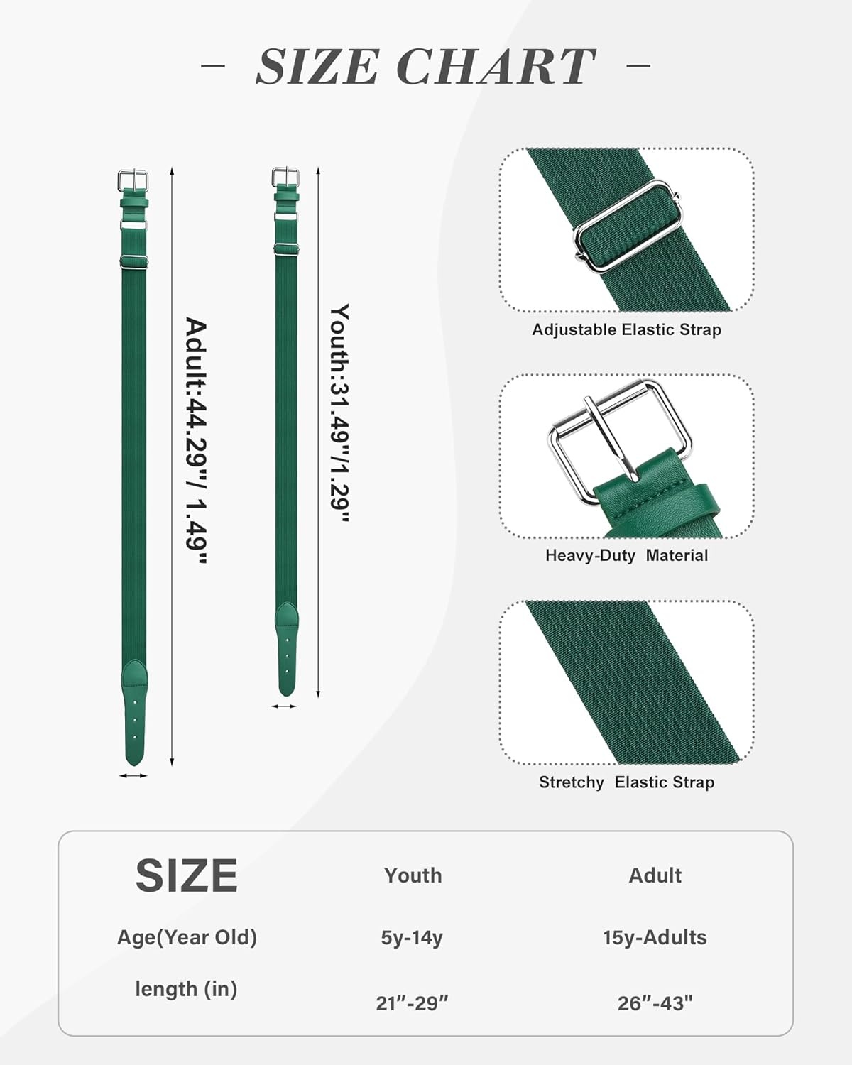 STELLE Baseball/Softball/Fastpitch Belt Girls Sports Elastic Adjustable Boys Uniform Belts Youth and Adult Sizes(Evergreen)