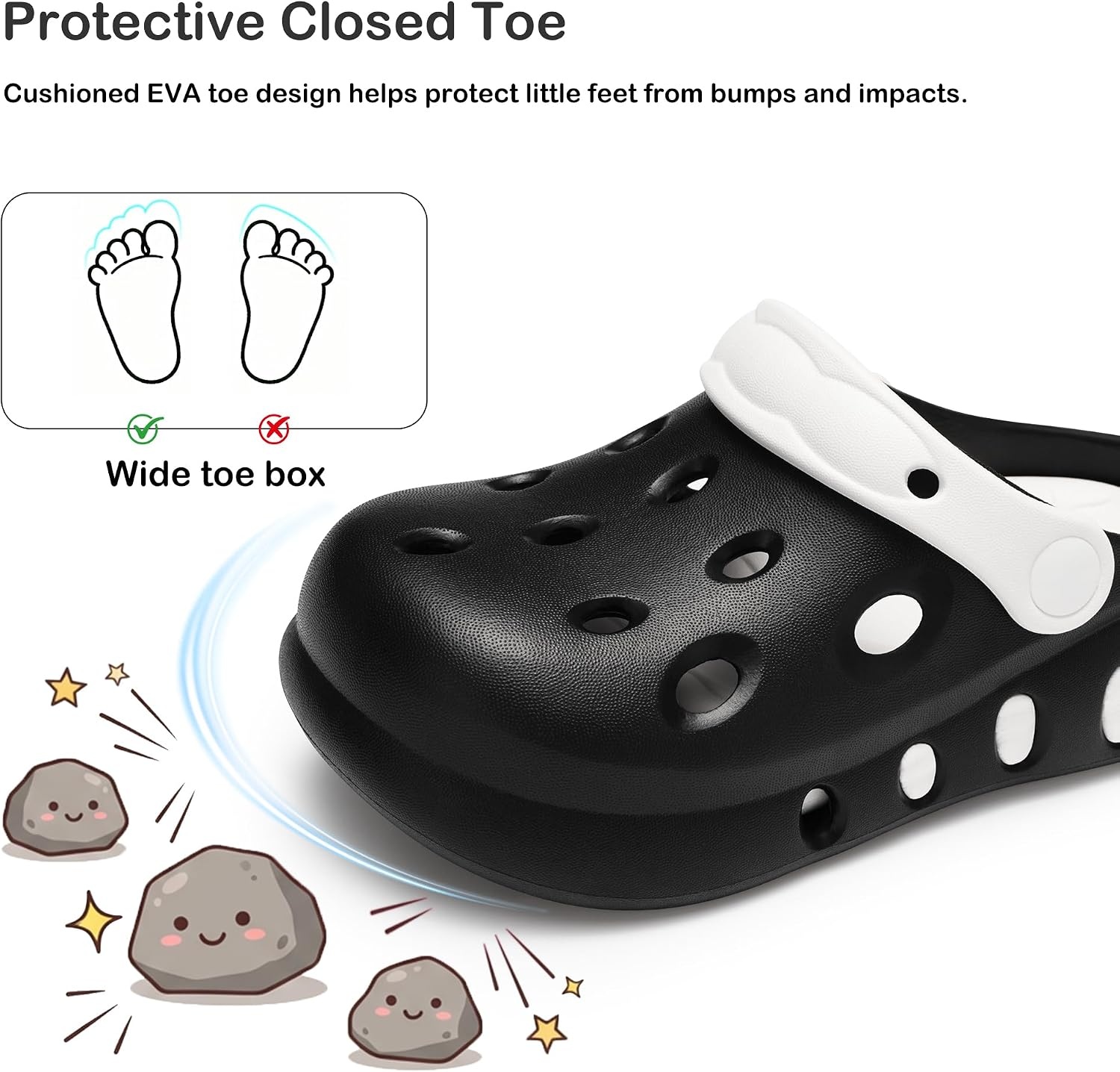 Stelle Garden Clogs for Girls Sandals Kids Water Shoes | Beach Sandals,Pool Slides,Slip-on,Daily wear,Adjustable cute strap(Black)
