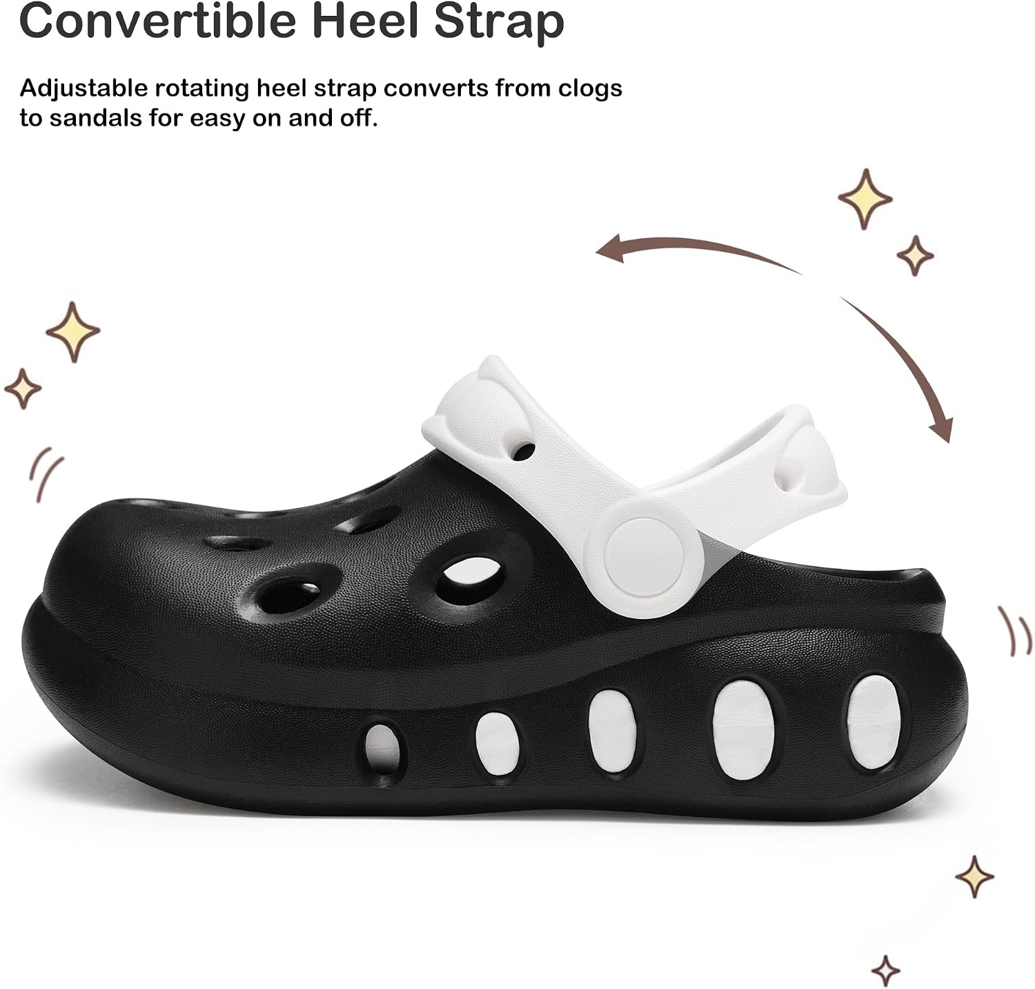 Stelle Garden Clogs for Girls Sandals Kids Water Shoes | Beach Sandals,Pool Slides,Slip-on,Daily wear,Adjustable cute strap(Black)