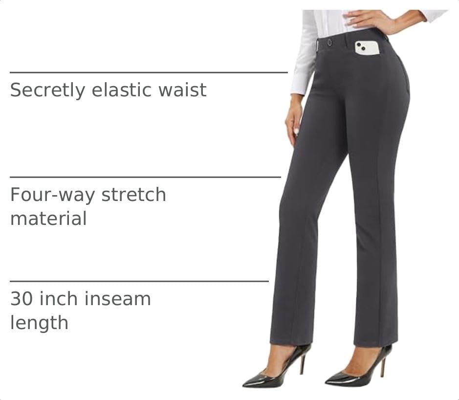 Stelle Women’s 30 Inch Straight Leg Work Pants Stretch Business Casual(Charcoal-2)